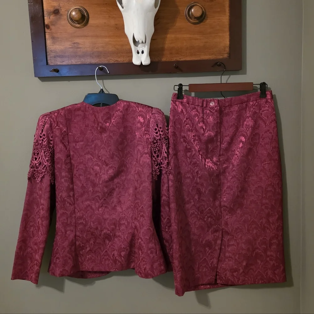 Vintage In The Mood Pink Jacquard Skirt Suit Set Wedding Mother of the Bride